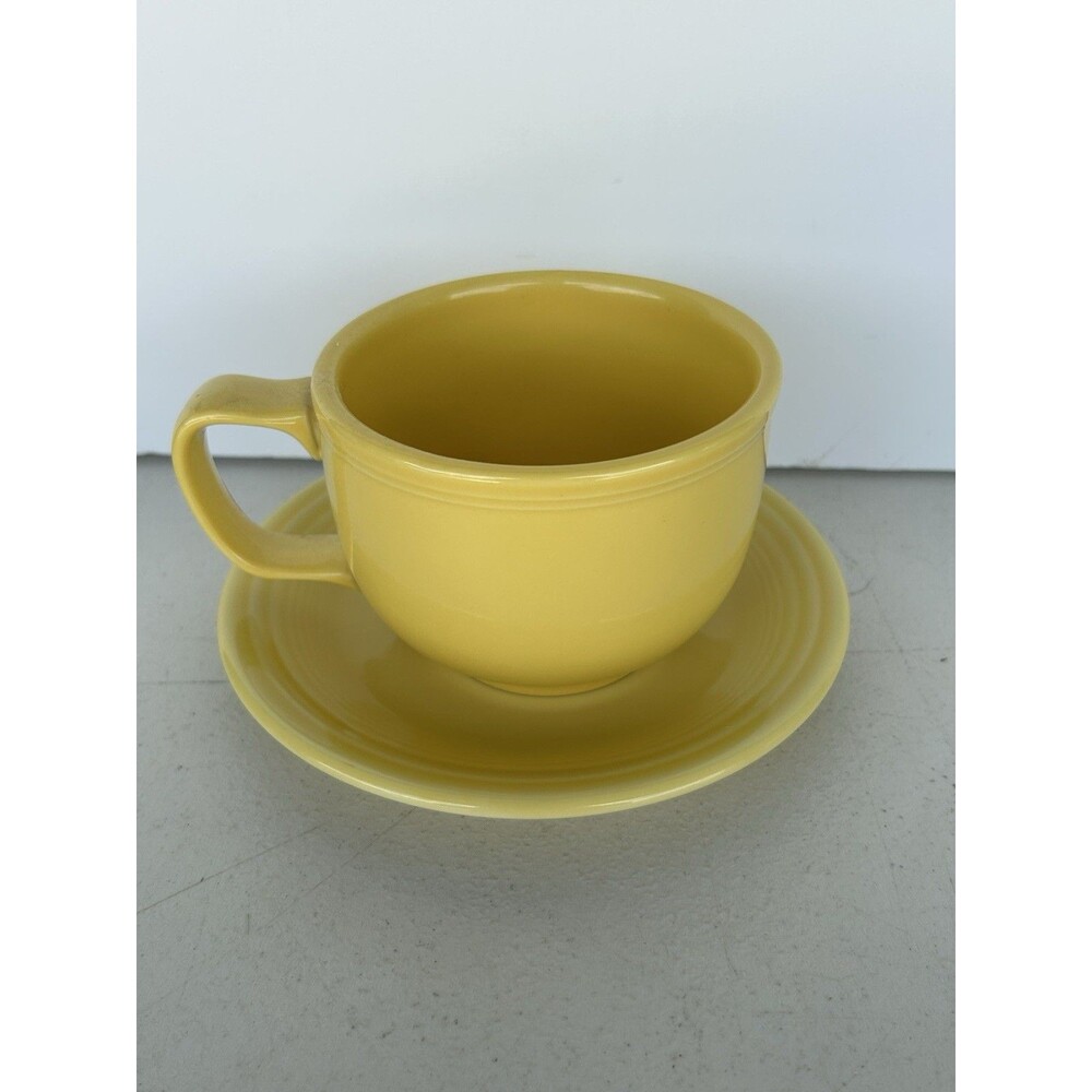 Fiesta Homer Laughlin Sunflower Yellow Jumbo Cup & Saucer Set Lead Free USA